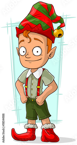 Cartoon redhead Christmas elf in green