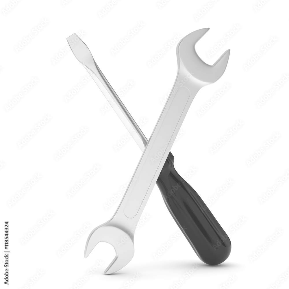 3D Illustration Wrench and screwdriver, service concept 3D Illustration Wrench and screwdriver, service concept