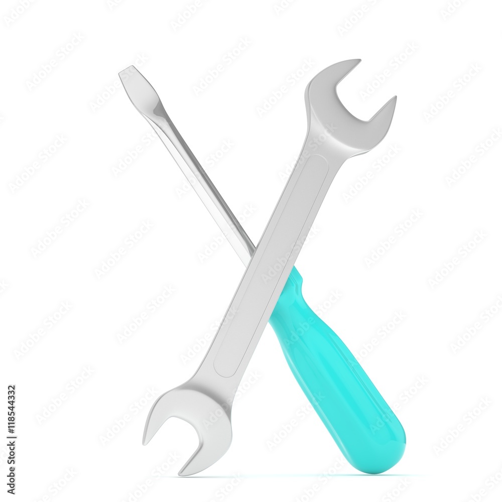 3D Illustration Wrench and screwdriver, service concept 3D Illustration Wrench and screwdriver, service concept
