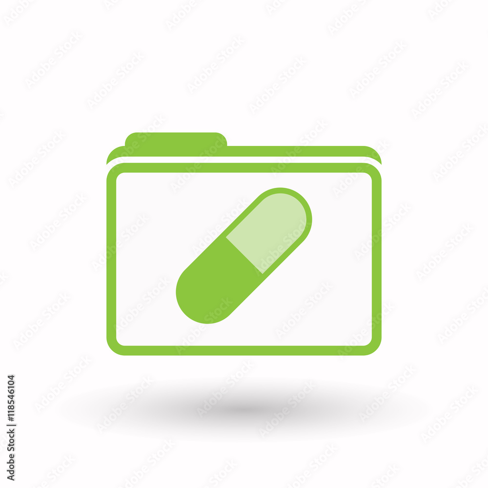Isolated line art folder icon with a pill Isolated line art folder icon with a pill