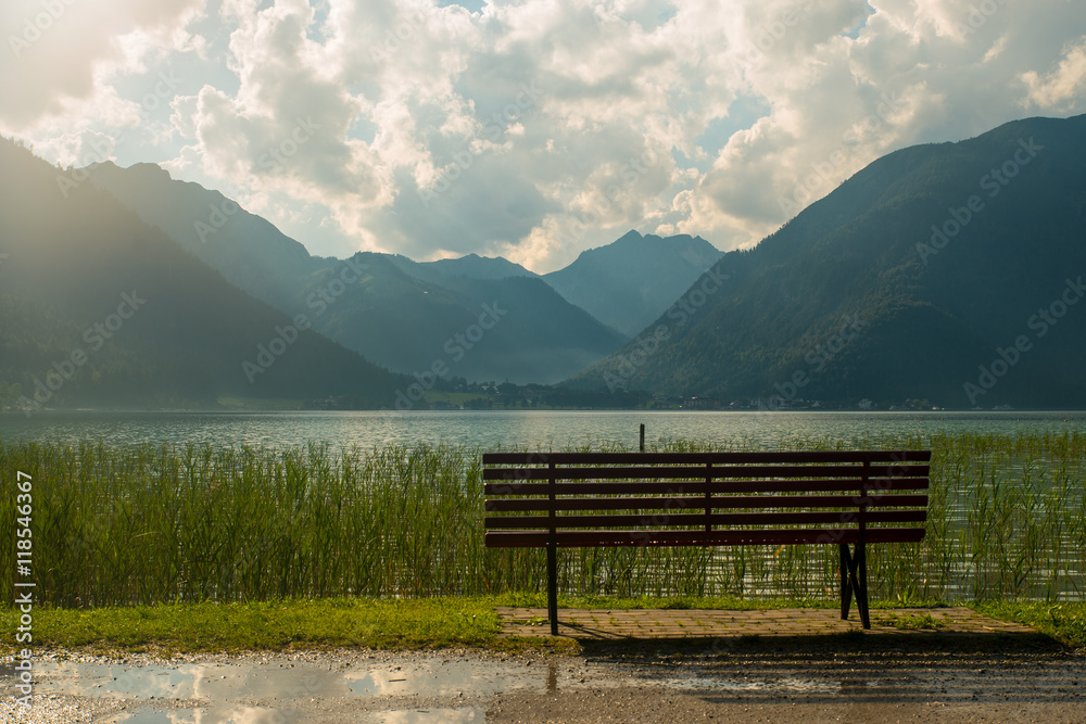 View of the nice Achensee in the Tyrolean alps