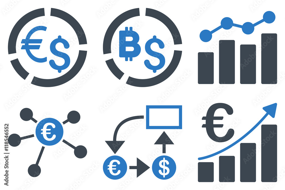 Business Charts vector icons. Icon style is bicolor smooth blue flat ...