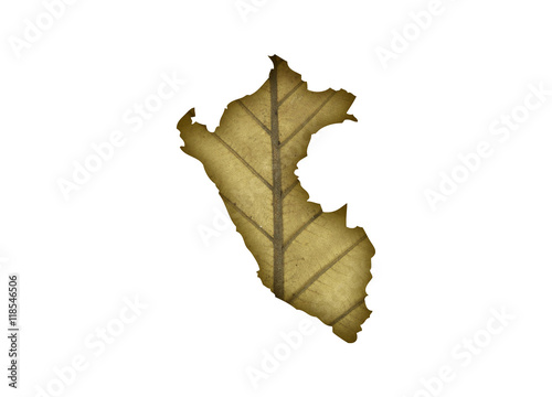 Map of Peru made of Dry leaf isolated on white background