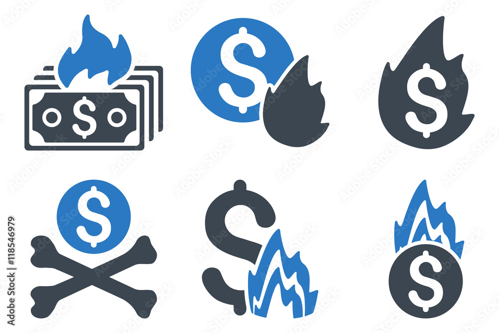 Fire Disaster vector icons. Icon style is bicolor smooth blue flat ...