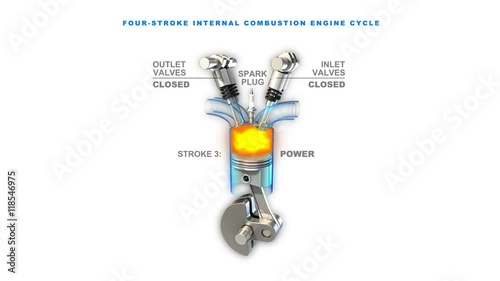 3d animated visualization of car engine piston work. Loop.