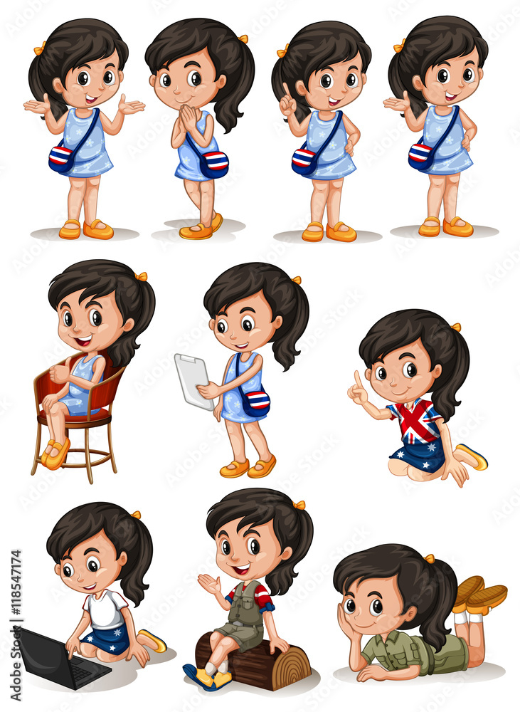 Girl in different actions Girl in different actions