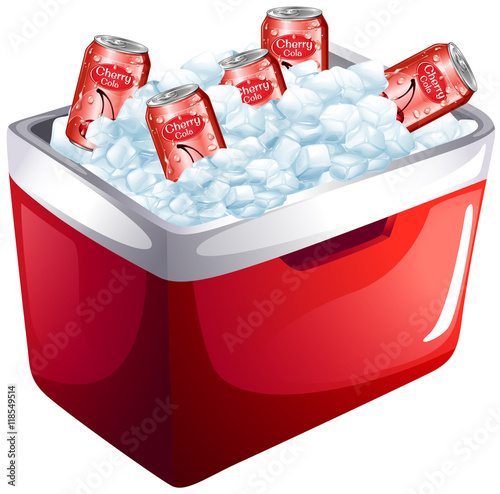 Cherry soda cans in ice box