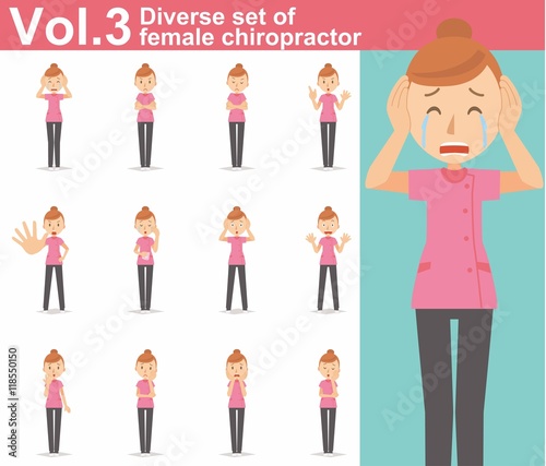 Diverse set of female chiropractor on white background , vector format vol.3