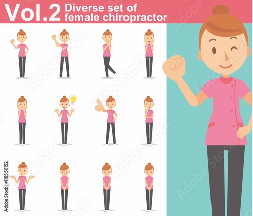 Diverse set of female chiropractor on white background , vector format vol.2