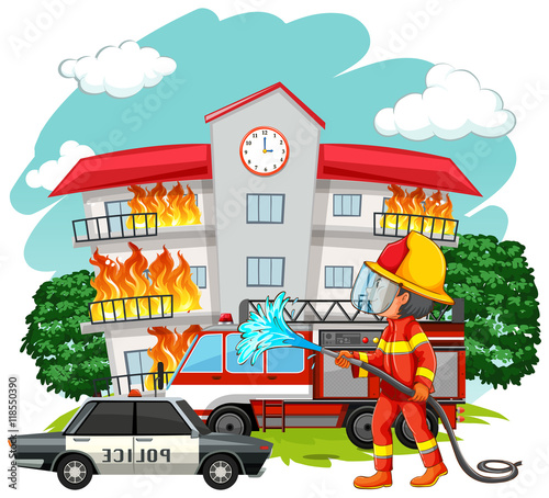 Fire fighter at fire scene
