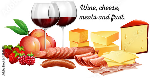 Red wine with meats and cheese