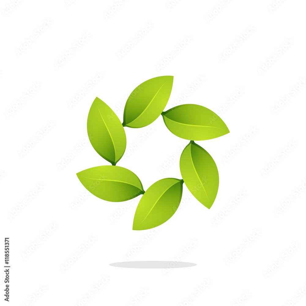 Green leaves in a swirl circle logo. Green leaves in a swirl circle logo.