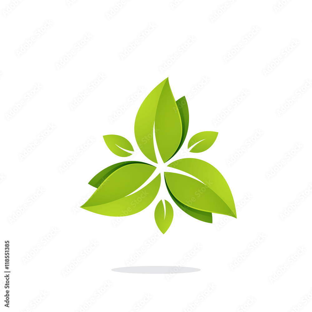 Green leaves in a swirl triangle logo. Green leaves in a swirl triangle logo.