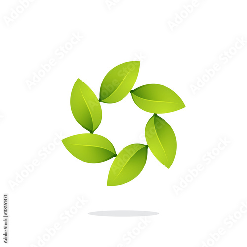 Green leaves in a swirl circle logo. © kaer_fstock
