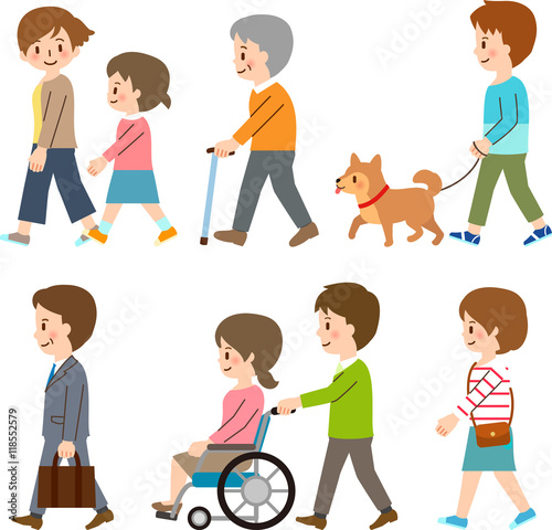 街を歩く人々のイラストセット