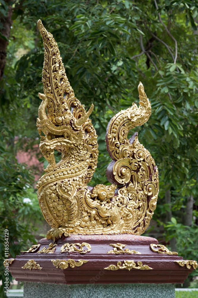 Thai traditional sculpture in Buddhist temple, Naga the Magical snake ...