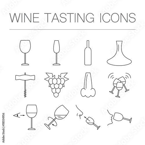 Wine tasting icons in linear geometric style. Vector illustration for website, brochure or banner.