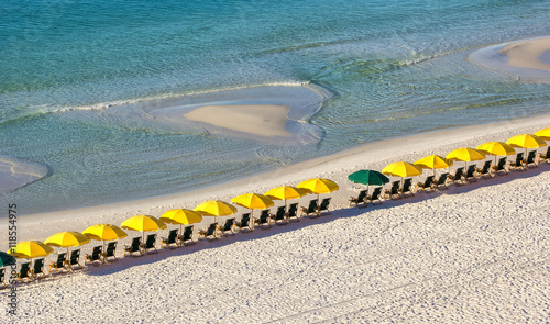 Row of Beach Chairs and Umbrellas