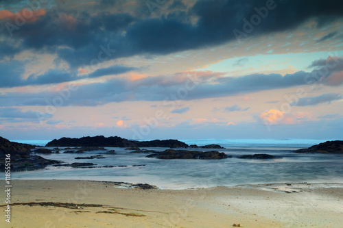 Early morning view of the beach at Polzeath