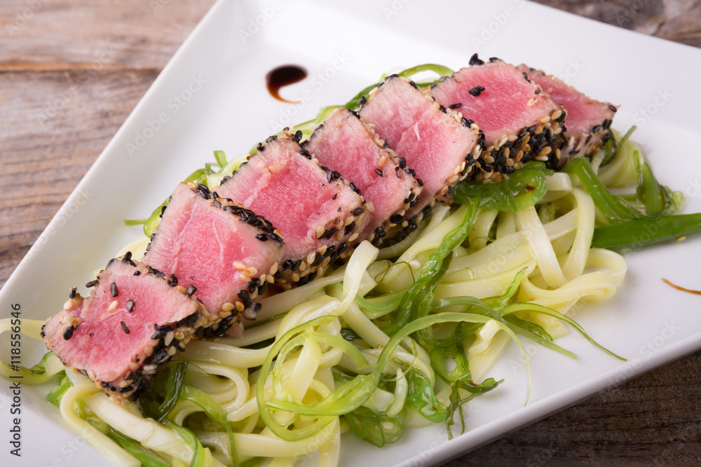 Tuna meat with salad