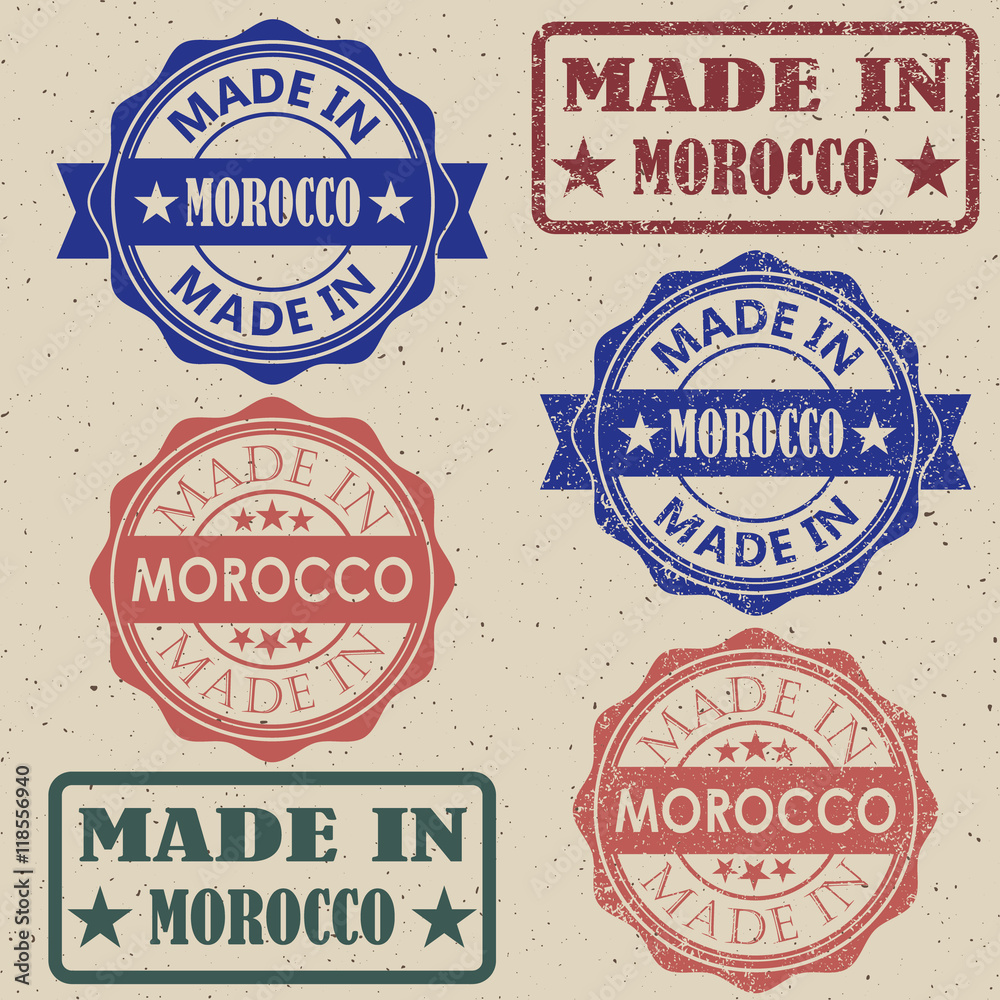 made in Morocco brown round vintage stamp.