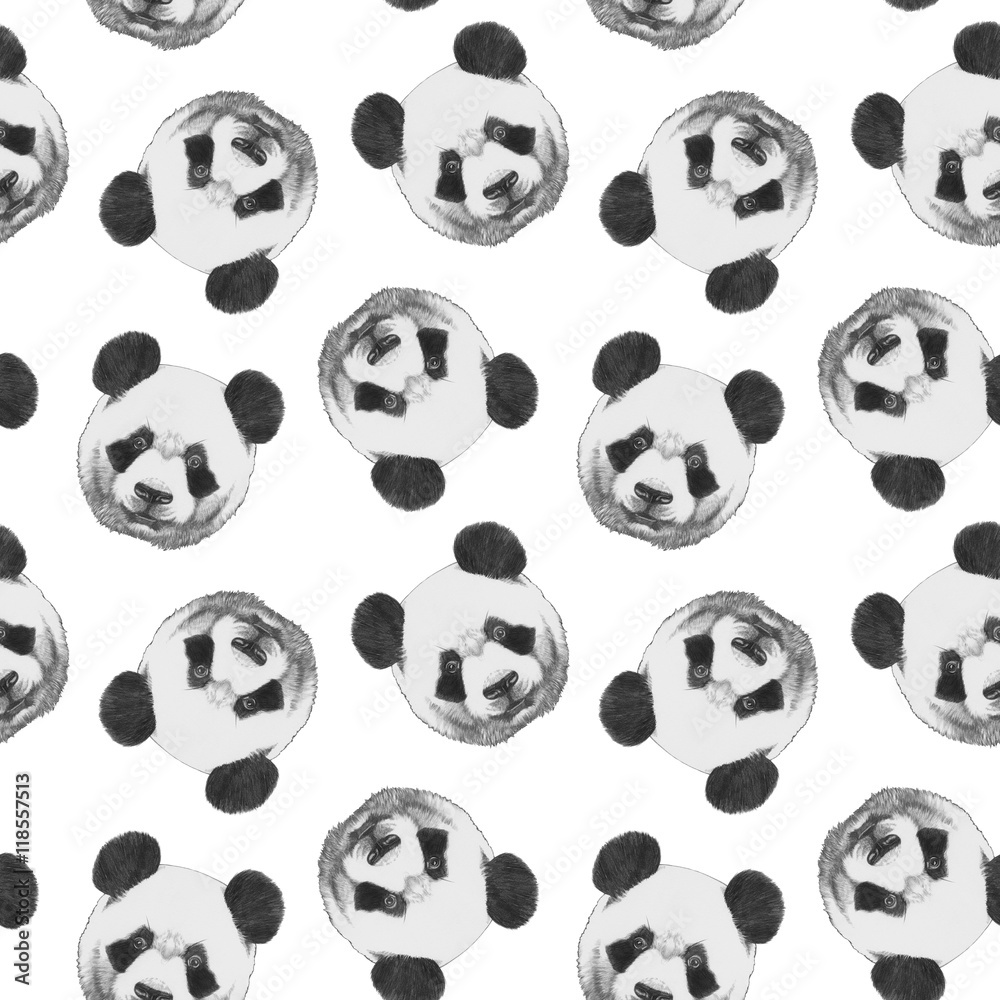 Seamless pattern with hand-drawn Panda. 
