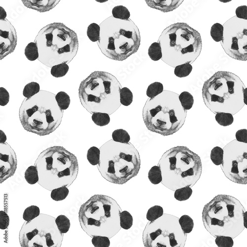 Seamless pattern with hand-drawn Panda. 