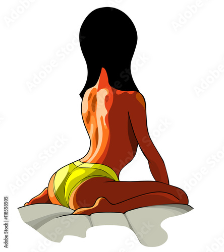 drawn sexy woman sitting on the bed in his underwear