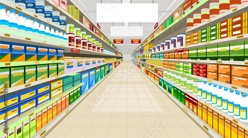 painted commercial premises in the store with racks with goods