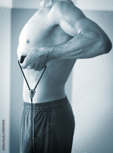 Man exercising with exercise bands