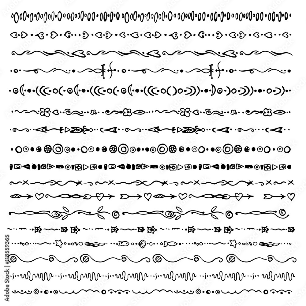 Obraz premium Hand drawn vector line border set. Doodle line borders.