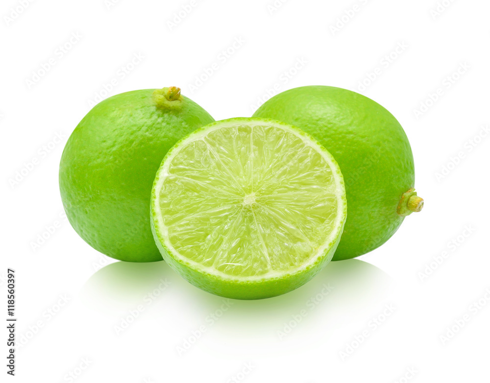 Lime with leaves isolated on white background Lime with leaves isolated on white background