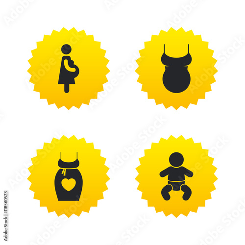 Maternity icons. Baby infant, pregnancy, dress.