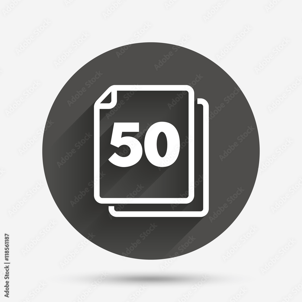 In pack 50 sheets sign icon. 50 papers symbol. In pack 50 sheets sign icon. 50 papers symbol.