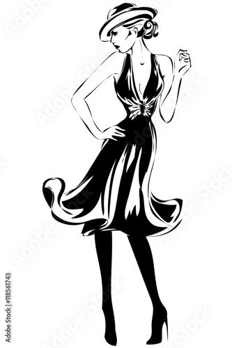 Black and white retro fashion woman model