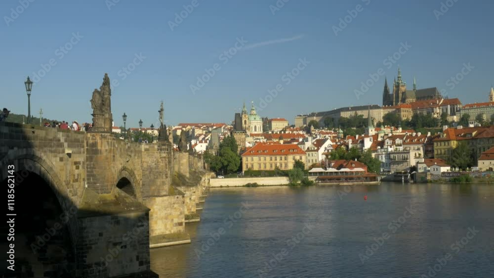 Static morning shot of the Charles Bridge and Prague Castle Static morning shot of the Charles Bridge and Prague Castle