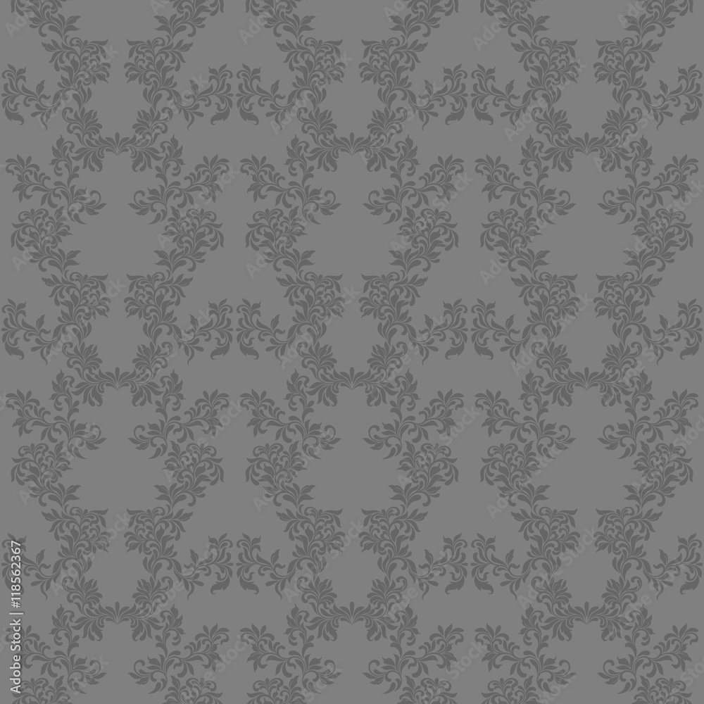 Floral seamless pattern with decoration tracery on a gray background. Wallpaper in vintage style Floral seamless pattern with decoration tracery on a gray background. Wallpaper in vintage style