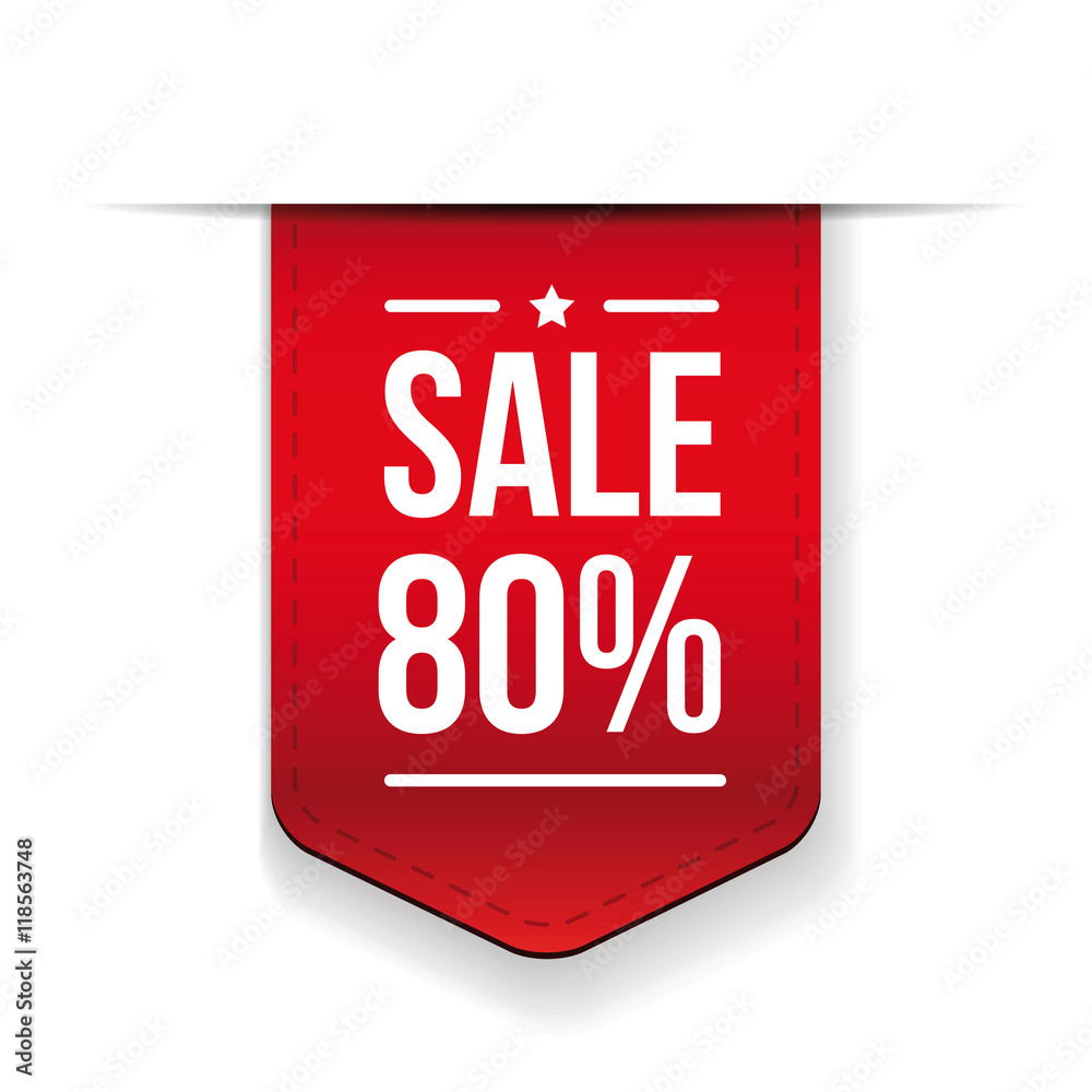Sale 80% off banner red ribon