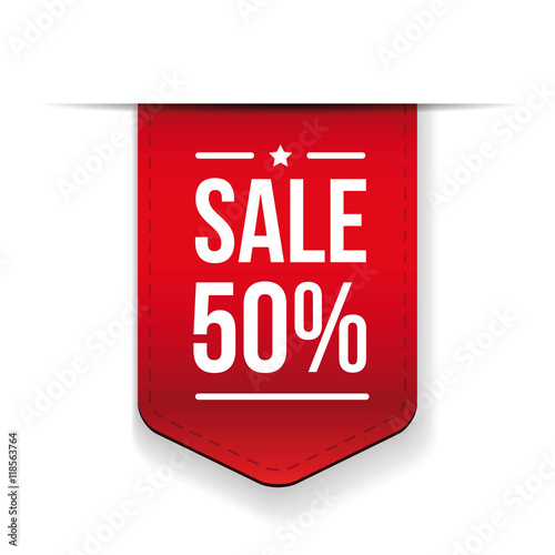 Sale 50% off banner red ribon