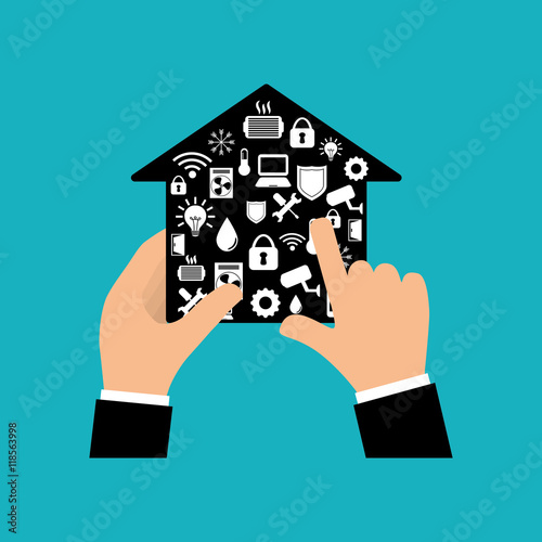 hand smart house home technology icon set. Flat and Colorful illustration. Vector illustration