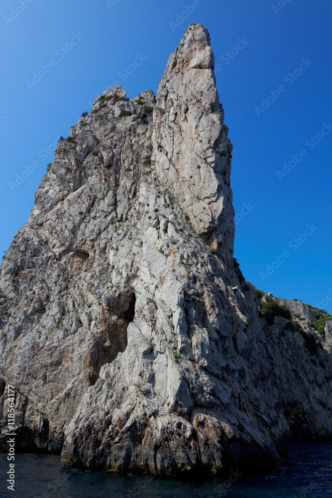 Coastal rocks of Capri island, Mediterranean Sea, Italy