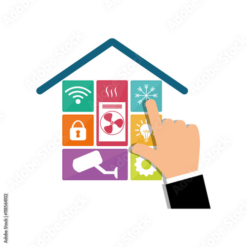 hand smart house home technology icon set. Flat and Colorful illustration. Vector illustration