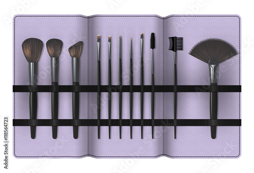 Set of Realistic Make Up Brushes in a Case Isolated on white background. Vector illustration