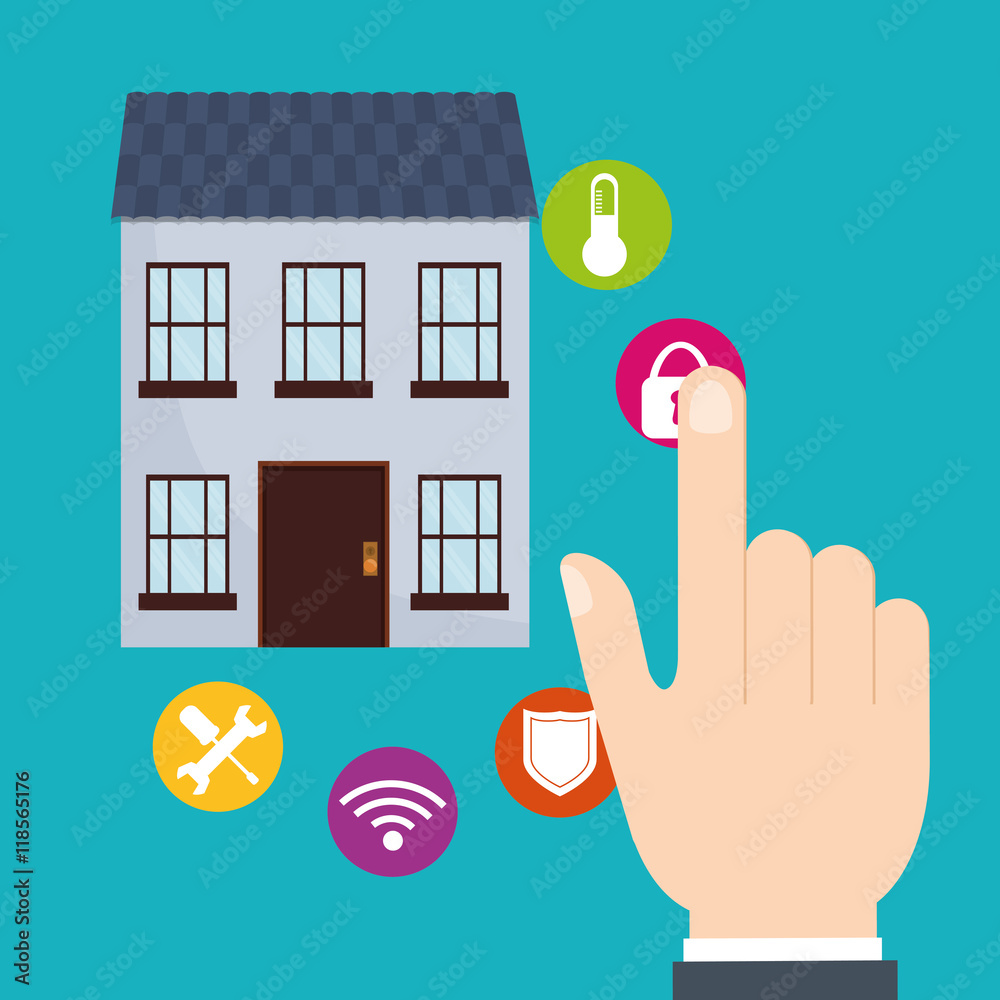hand smart house home technology app icon set. Flat and Colorful illustration. Vector illustration hand smart house home technology app icon set. Flat and Colorful illustration. Vector illustration