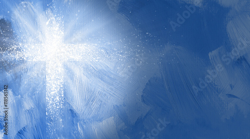 Photo Graphic Christian cross with abstract rays of light.