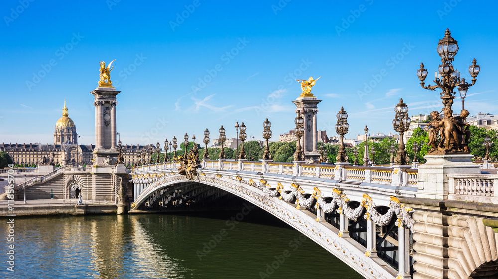 Panorama of Pont Alexandre III Bridge with Hotel des Invalides,