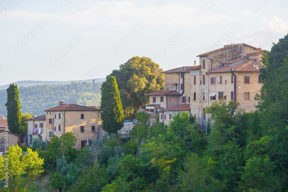 The city of San Giminiano at dusk, Tuscany, Italy.
