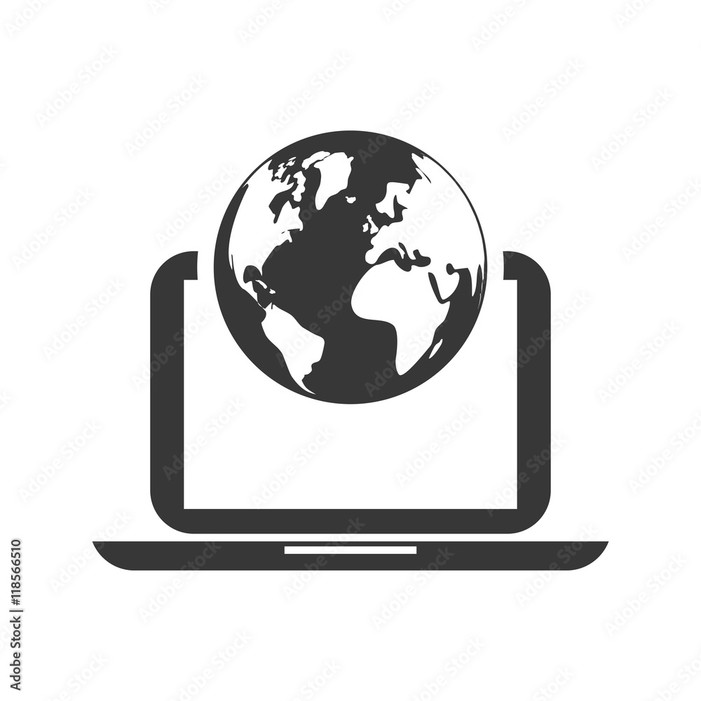 global communication planet laptop internet icon. Flat and Isolated design. Vector illustration global communication planet laptop internet icon. Flat and Isolated design. Vector illustration