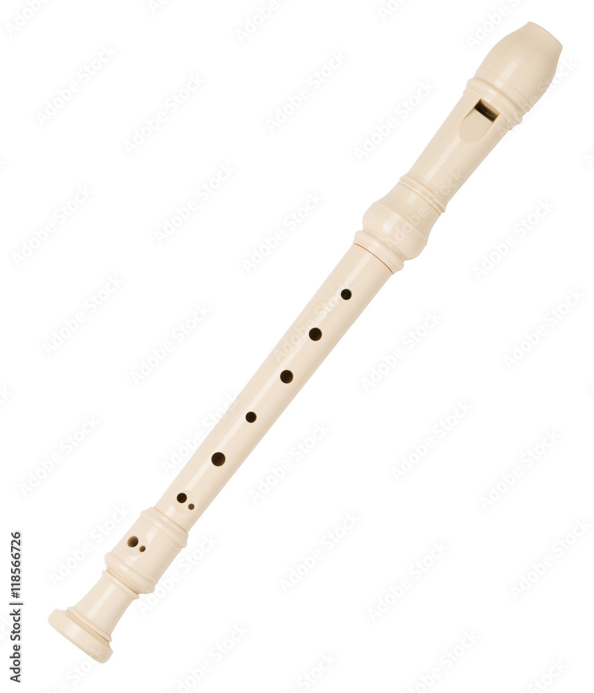 Naklejka premium Plastic recorder woodwind instrument on white
