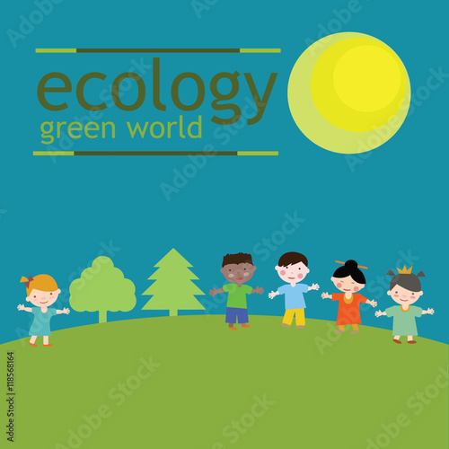 Children of different nationalities. Communication. Friendship. Ecological and educational concept.